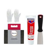 Juego de relleno de madera blanca, paquete con herramienta de masilla, bloque de lijado Harris de 330 g, relleno de madera blanca, restaura la madera y es fácil de aplicar, adecuado como relleno de
