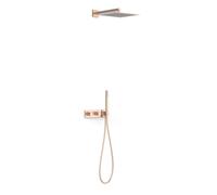 Juego de rociador de ducha con teleducha y grifo termostático con volante oro rosa mate B-SYSTEM TRES