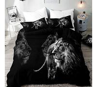 Juego de Ropa de Cama 3 Piezas, Morbuy León 3D Impresión Microfibra Juego de Fundas de Edredón Incluye Funda Nórdica y Funda de Almohada (Negro,Cama 90-150x200cm)