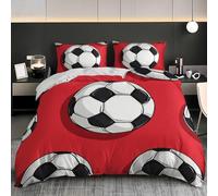 Juego de Ropa de Cama 80/90, Rojo Individual Funda Nórdica 135x200 cm Microfibra Suave y Confortable ImpresióN de FúTbol En Blanco y Negro Juego de Funda Nórdica con Cremallera para Familiar y Niños