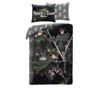 Juego de ropa de cama Attack on Titan de 140 x 200 cm con funda de almohada de 70 x 90 cm - Set de 2 piezas - 100% poliéster, multicolor