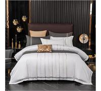 Juego de ropa de cama con diseño vertical, juego de fundas de edredón bordadas, 4 piezas, algodón suave y transpirable, tamaño doble/queen/king. Juego de ropa de cama blanca con funda de edredón, sába