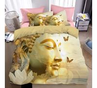 Juego de Ropa de Cama de 3 Piezas - Estatua De Buda En 3D Juego de Fundas de Edredón Incluye 1 Funda Nórdica y 1 Sábana encimera 2 Funda de Almohada (Cama 240x260cm, Estatua De Buda Dorada