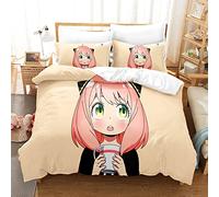 Juego De Ropa De Cama De Algodón Spy×Family con Cremallera, Transpirable, Suave Y Lujosa Funda Nórdica + 2 Fundas De Almohada para Todas Las Estaciones ((150x200cm)-Cama de 90,Anya 05)