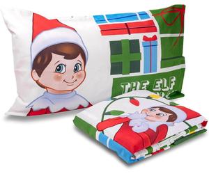 Juego de ropa de cama individual de "El Elfo en el Estante", para cama individual, incluye sábana y funda de almohada, 100% algodón, producto oficial