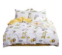 Juego de ropa de cama infantil, Animal Patrón, funda de edredón + fundas de almohada, 100% algodón (Blanco/animal, 3 Pièces Cama 150/160-240 x 220 cm)