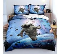Juego De Ropa De Cama Infantil con Diseño De Universo Cielo Estrellado Y Cohete Incluye Funda Nórdica Confortable para Verano Fresca E Invierno Cálida (Anime 02,150x200cm-Cama 90)