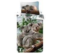 Juego de ropa de cama Koala con bebé en la naturaleza sobre árbol de eucalipto, funda nórdica de 140 x 200 cm, funda de almohada de 70 x 90 cm, 100% algodón, para niños, adolescentes y adultos