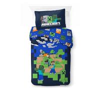 Juego de ropa de cama Minecraft para cama individual - Funda nórdica 140 x 200 cm + Funda de almohada 50x70 cm, 100% algodón | Juego de ropa de cama suave, colorida y reversible para niños | Diseño