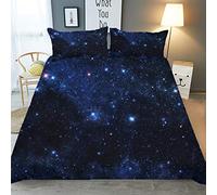 Juego de Ropa de Cama, Morbuy 3D Cielo Estrellado Universo Impresión Suave Microfibra Juego de Fundas de Edredón Incluye Funda Nórdica y Funda de Almohada (180x220cm,Estrellas Azules 1)