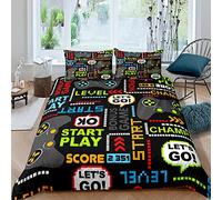 Juego de Ropa de Cama para Niños Jóvenes Microfibra Controlador de Juegos Multicolor Gamer Graffiti Gamepad Niños Adultos Funda Nórdica y Funda de Almohada (Color4,150x210 cm,Cama 90 cm)