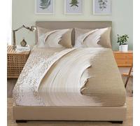 Juego de Ropa de Cama para Niños y Adolescentes 135x190 cm Abstracto Lino TexturaMicrofibra Sábana Bajera Bolsillo Profundo 30 cm Beige Individual Respirable Antiarrugas Funda de Colchón Sábana