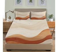 Juego de Ropa de Cama para Niños y Adolescentes 135x190 cm Abstracto Olas del OcéAno Olas LíNeas Sábana Bajera Bolsillo Profundo 30 cm Beige Individual Respirable Antiarrugas Funda de Colchón Sábana
