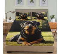 Juego de Ropa de Cama para Niños y Adolescentes 135x190 cm Bosque Aire Libre Animales Rottweiler Sábana Bajera Bolsillo Profundo 30 cm Verde Individual Respirable Antiarrugas Funda de Colchón Sábana