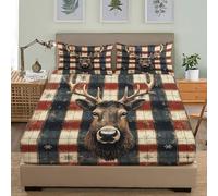 Juego de Ropa de Cama para Niños y Adolescentes 135x190 cm Navidad Renos Copos De Nieve Sábana Bajera Bolsillo Profundo 30 cm Patrones GeoméTricos Respirable Antiarrugas Funda de Colchón Sábana