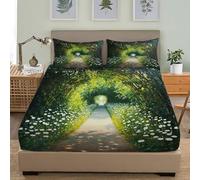 Juego de Ropa de Cama Para Niños y Adolescentes 150x190 cm JardíN Camino Margaritas Blancas Flores Sábana Bajera Bolsillo Profundo 30 cm Verde Individual Respirable Antiarrugas Funda de Colchón Sábana