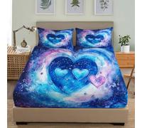 Juego de Ropa de Cama Para Niños y Adolescentes 150x190 cm RomáNtico Acuarela CorazóN Galaxia Sábana Bajera Bolsillo Profundo 30 cm Colores Del Arco Iris Respirable Antiarrugas Funda de Colchón Sábana