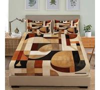 Juego de Ropa de Cama Para Niños y Adolescentes 200x200 cm Abstracto CíRculo TriáNgulo GeometríA Sábana Bajera Bolsillo Profundo 30 cm MarróN Matrimonial Respirable Antiarrugas Funda de Colchón Sábana