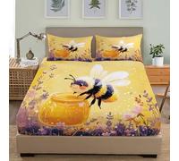 Juego de Ropa de Cama para Niños y Adolescentes 90x190 cm Animales Abejas Plantas Flores Sábana Bajera Bolsillo Profundo 30 cm Amarillo Individual Respirable Antiarrugas Funda de Colchón Sábana