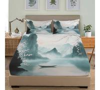 Juego de Ropa de Cama para Niños y Adolescentes 90x190 cm China MontañAs Verdes Y Aguas Cristalinas Sábana Bajera Bolsillo Profundo 30 cm Verde Respirable Antiarrugas Funda de Colchón Sábana