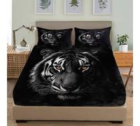 Juego de Ropa de Cama para Niños y Adolescentes 90x190 cm Jungla Animales Tigre TexturaMicrofibra Sábana Bajera Bolsillo Profundo 30 cm Negro Individual Respirable Antiarrugas Funda de Colchón Sábana