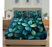 Juego de Ropa de Cama para Niños y Adolescentes 90x190 cm Plantas Hojas Recortes De Papel Sábana Bajera Bolsillo Profundo 30 cm Verde Oscuro Individual Respirable Antiarrugas Funda de Colchón Sábana