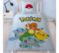 Juego de ropa de cama Pokémon 135 x 200 cm - Idea de regalo para niños amantes de los videojuegos, 1 x funda de almohada 80 x 80 cm + funda de edredón 135 x 200 cm, con cremallera - Motivo reversible