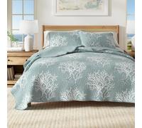 Juego de ropa de cama tamaño King, colcha costera de verano con fundas, juego de colcha reversible de 3 piezas para todas las estaciones. Colcha náutica ligera. Colección Fenwick, azul éter.