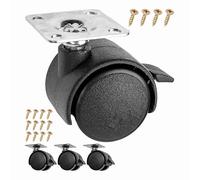 Juego de ruedas para muebles, 4 piezas, en negro, rueda Ø 30 mm, altura total 41 mm, placa atornillable 30 x 30 mm con rotación 360°, ruedas giratorias para atornillar