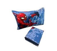 Juego de sábanas 1 Plaza de Franela Spiderman, 100% algodón, Juego de 3 Piezas, sábana + Bajera Ajustable + Funda de Almohada, Individual