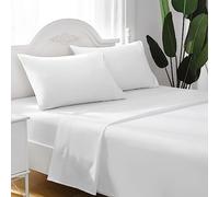 Juego de Sabanas 4 Piezas - Bajera para Cama 150x190cm, Encimera de 230x260cm y Dos Fundas de Almohada de 50x75 cm, 100% Poliéster(Blanco, Cama 150)
