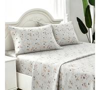 Juego de Sabanas 4 Piezas, para Cama 180x190cm, 100% Poliéster, Flores