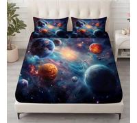 Juego de sábanas de 3 piezas para cama de matrimonio con diseño de universo realista de 30 cm, bolsillo extraprofundo, suave, transpirable e hipoalergénica, sábana encimera y sábana bajera ajustable