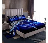 Juego de sábanas de atrapasueños para niños, Juego de sábanas Bohemias para niños, niñas y niñas, Color Azul Suave, con Plumas Bohemias para Dormitorio, de Microfibra, Universo de Cielo Estrellado, j
