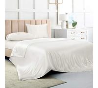 Juego de sábanas de satén tamaño Queen, sábanas de Seda Blanca, Juego de Ropa de Cama Suave de 4 Piezas con 1 sábana Bajera de Bolsillo Profundo, 1 sábana encimera y 2 Fundas de Almohada