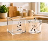 Juego de Salero y Azucarero con Cuchara, Set de Acrílico Transparente para Cocina, Organizador Elegante para Encimera
