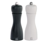 Juego de salero y pimentero TAHITI, 15 cm, blanco/negro, madera de haya, Peugeot