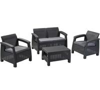 Juego de salón Keter Corfu para 4 personas, compuesto por 2 sofás y 2 sillones con mesa, resistente a la intemperie, color gris