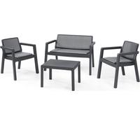 Juego de salón Keter Emily, de 7 piezas: 2 sillones, 1 sofá de 2 plazas, 1 mesa y 3 cojines para asiento, color grafito