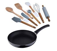 Juego de sartén ø24x4,5cm aluminio prensado + 3 utensilios de cocina en madera y silicona + 5 utensilios de cocina en silicona pixel chef sauce