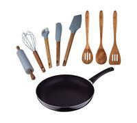Juego de sartén ø24x4,5cm en aluminio prensado + set de 3 utensilios de cocina de madera + set de 5 utensilios de cocina en silicona pixel chef sauce