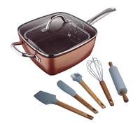 Juego de Sartén Cuadrada 24x24cm en aluminio prensado + 3 Utensilios de cocina de madera + Delantal gris 100% Algodón Optimum Copper Bergner Optimum 5UtS