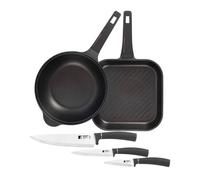 Juego de sartén grill 28x28cm y wok ø30cm en aluminio fundido + set de 3 cuchillos de cocina en acero inoxidable copper bergner