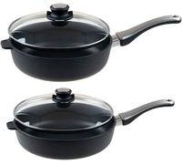 Juego de sartenes Silecomplaza, alta calidad, para inducción, 4 piezas: 1 sartén de 24 cm y 1 sartén de 28 cm, ambas con tapa de vidrio