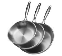 Juego de sartenes VEVOR de 3 piezas (24 / 28 / 32 cm), sartenes de alto rendimiento de acero inoxidable con mango resistente al calor, aptas para cocinar en gas, electricidad e inducción, color platea