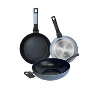 Juego de 2 Sartenes de Ø20Ø26cm + Wok de Ø30cm en Aluminio prensado color Azul NOIA San Ignacio