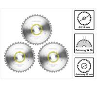 Juego de sierras circulares universales Festool 3x HW 216 x 30 x 2,3 mm W36 216 mm 36 dientes ( 3x 500124 )