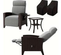 Juego de sillones de mimbre para jardín o terraza, compuesto por 2 sillones, una mesa auxiliar, una funda protectora y cómodos cojines en color marrón