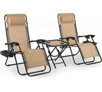 Juego de sillones reclinables - Silla de jardín - Diseño "cero gravedad" - Regulable - Plegable - Incluye mesa - Color beige - 2 unidades