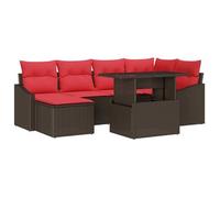 vidaXL Juego de 7 sofás de ratán marrón y rojo, diseño rectangular, muebles de módulos simples, resistentes, resistentes a los rayos UV, con espacio de almacenamiento